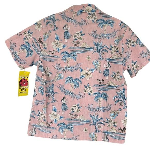 Bishop St Kids Hawaiian Aloha Shirt Size 8 Pink Floral Hula Dancers VTG NWT - Picture 2 of 8